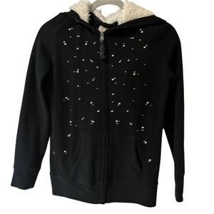 CHEROKEE BLACK FAUX FUR LINED FULL ZIP HOODED JACKET